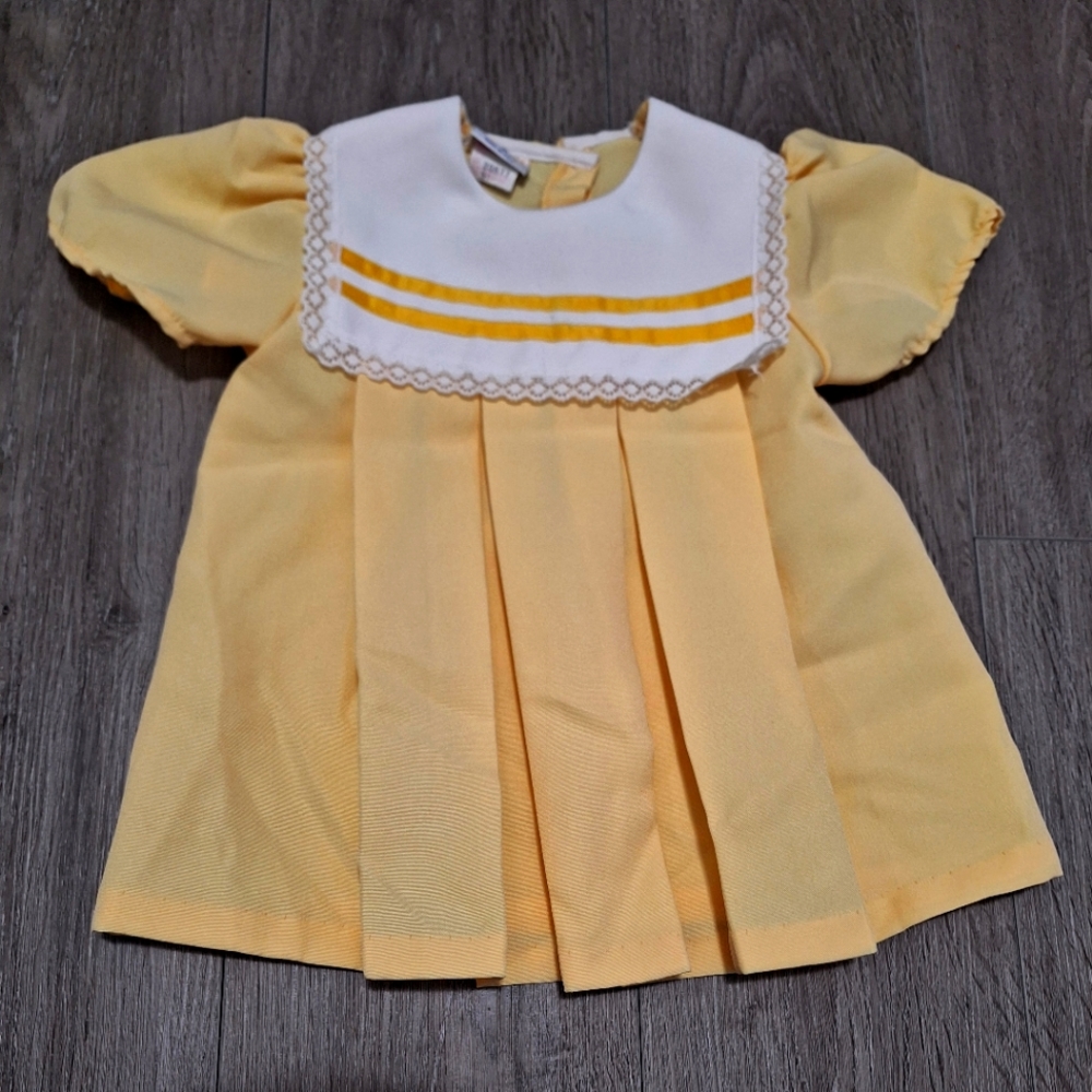 You Are In Wonderland Vintage Nautical Yellow Dress 3T Girls White Lace Sailor